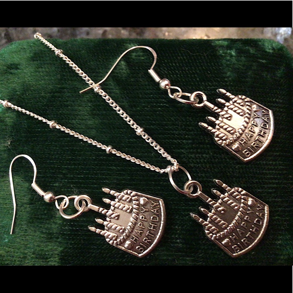 Happy birthday 925 silver necklace earrings set